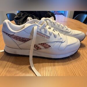 Reebok Women's White and Leopard Pattern Sneakers